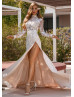 Long Sleeves Lace Tulle High Slit Sexy Wedding Dress Long Sleeves Lace Tulle High Slit Sexy Wedding Dress